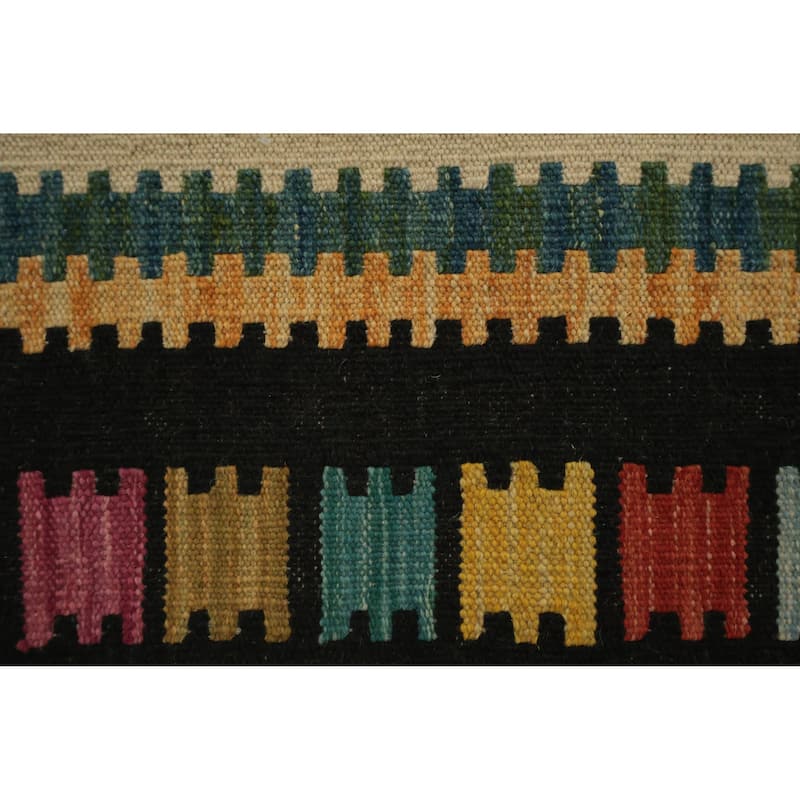 Hand Woven Oriental 100% Wool Carpet Southwestern Tribal Black Kilim Area Rug - 9' 10'' X 6' 8''