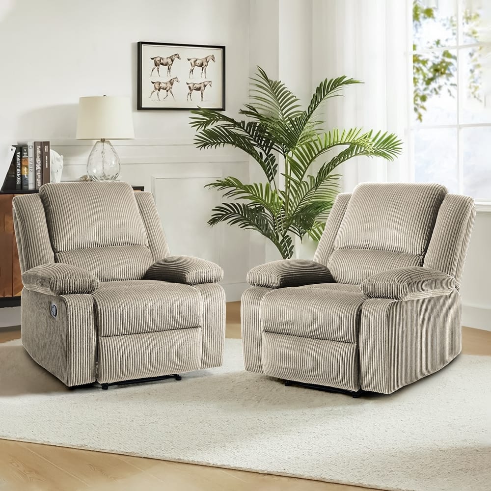 2 Set Corduroy Manual Recliner Glider Club Chair with Footrest