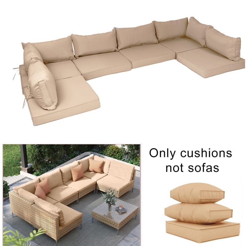 14 Pcs Outdoor Furniture Replacement Cushions Fits 6-seat Sectional Rattan Conversation Set (Only cushions+covers, no sofa.)