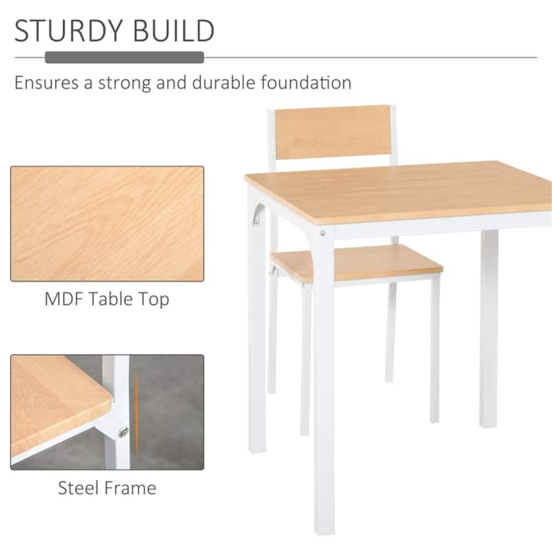 3-Piece Modern Kitchen Furniture White Square Dining Table Set with 2 Chairs and Steel Frame