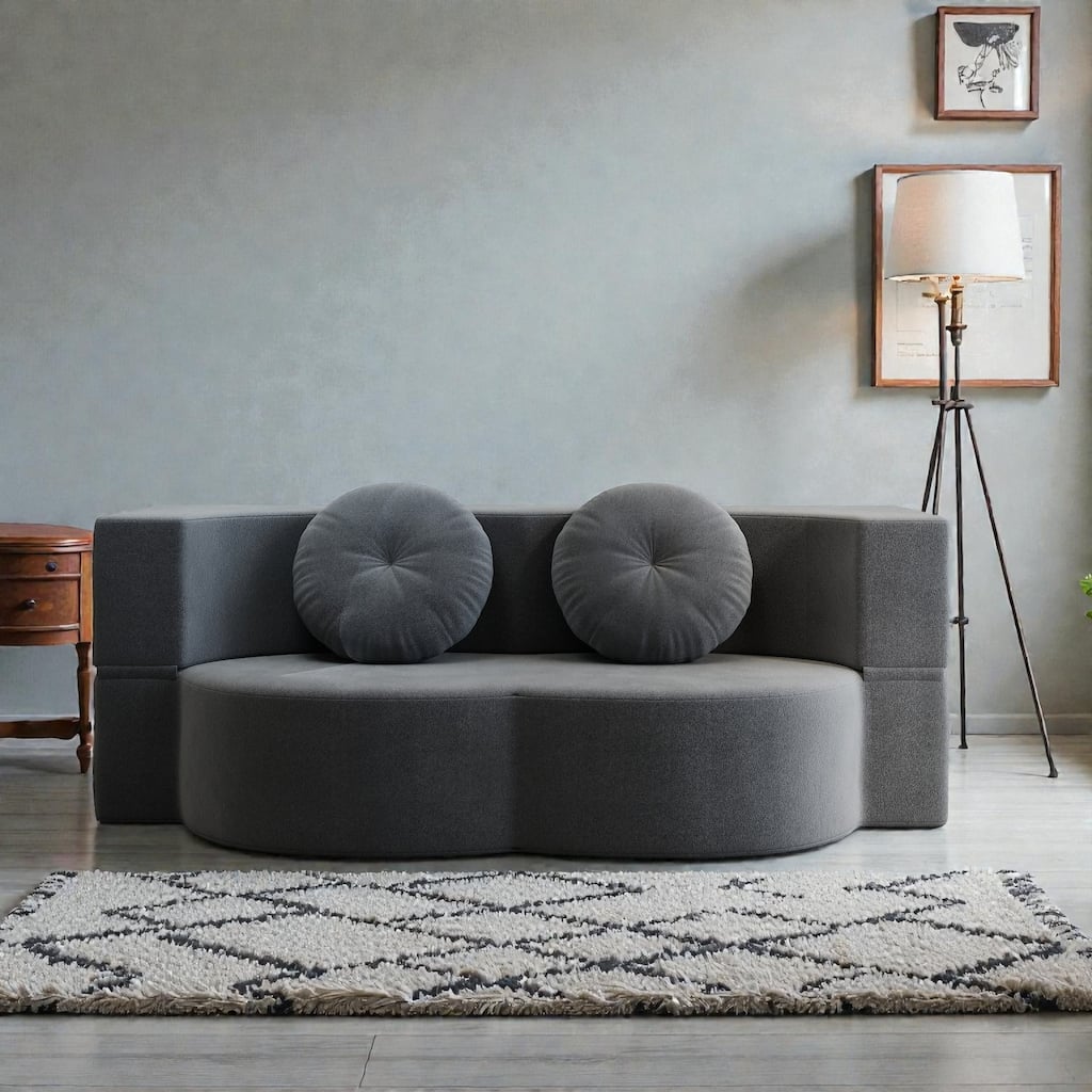 Convertible Floor Sofa Bed with 2 Pillows, Plush Corduroy Foam-Filled Folding Mattress, Full Size Sleeper, No Assembly Needed