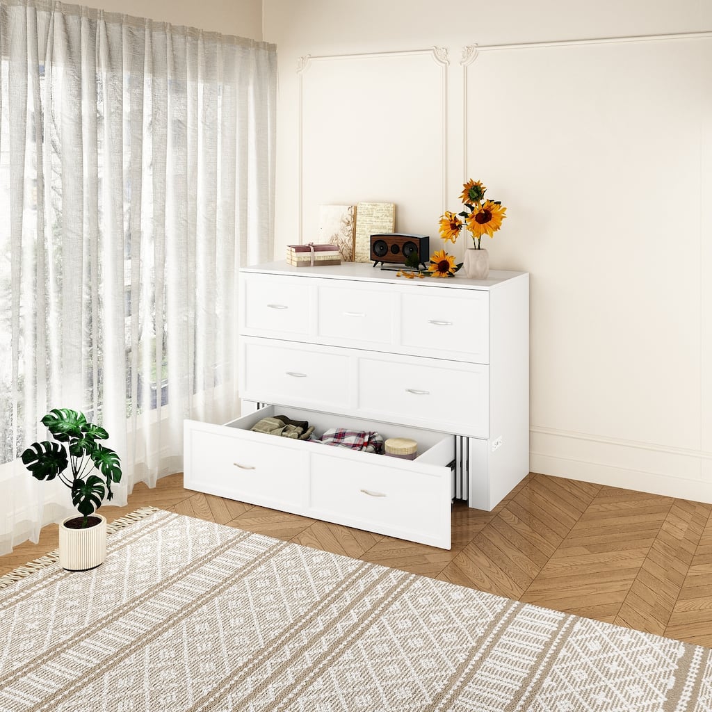 Full Size Murphy Bed Chest with Drawers For Home Office or Small Room
