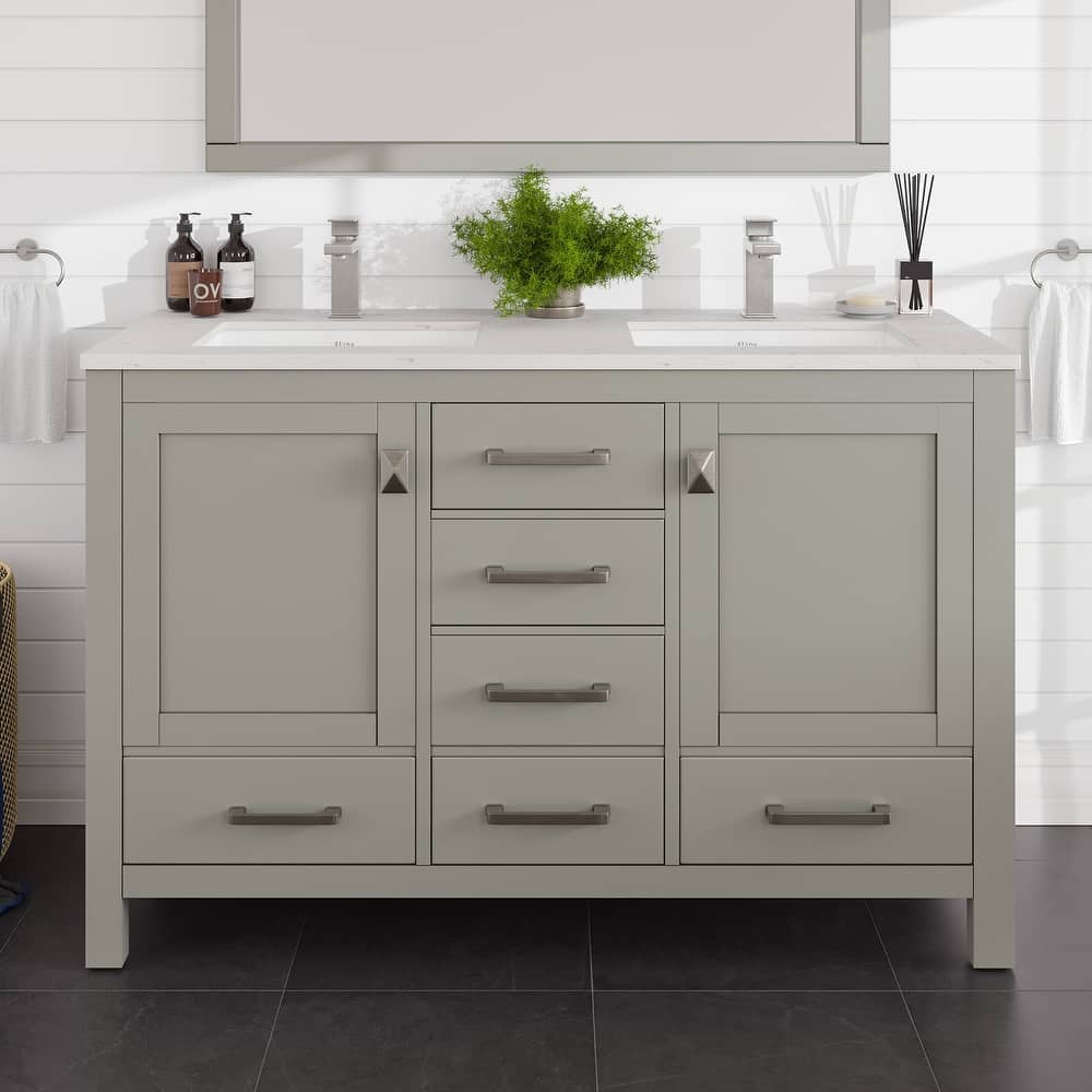 London 54"W Bath Vanity with Carrara Quartz Top & Undermount Sink