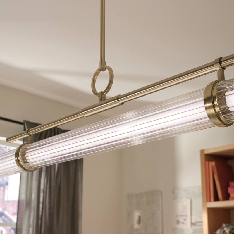 Riven 48.25 Inch LED 1 Light Linear Chandelier with Clear Fluted Glass in Champagne Bronze