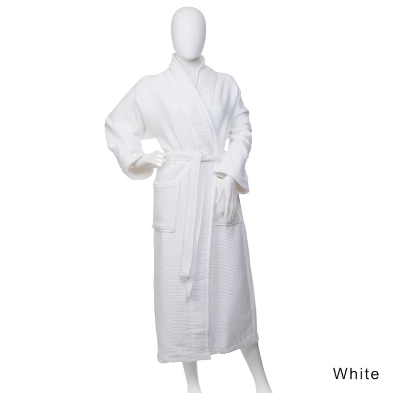 Superior Cotton Waffle Weave Spa Bath Robe - L - White