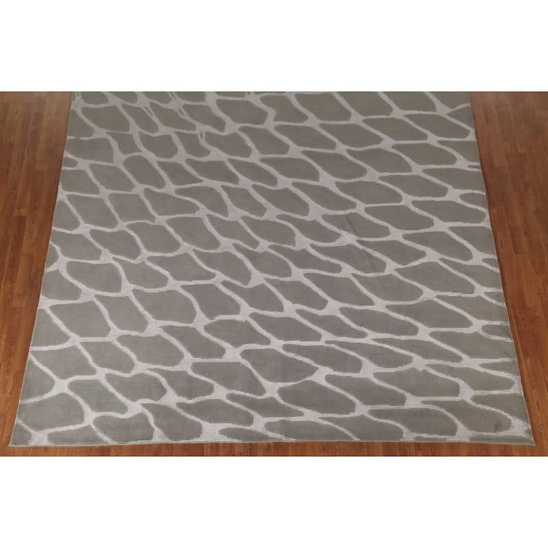 All-Over Modern Indian Area Rug Handmade Wool Carpet - 9'1"x 11'7"