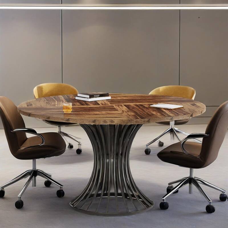 Wood and Metal Round Dining Table for 4 to 6 People - 46.85” x 46.85” x 29.92”