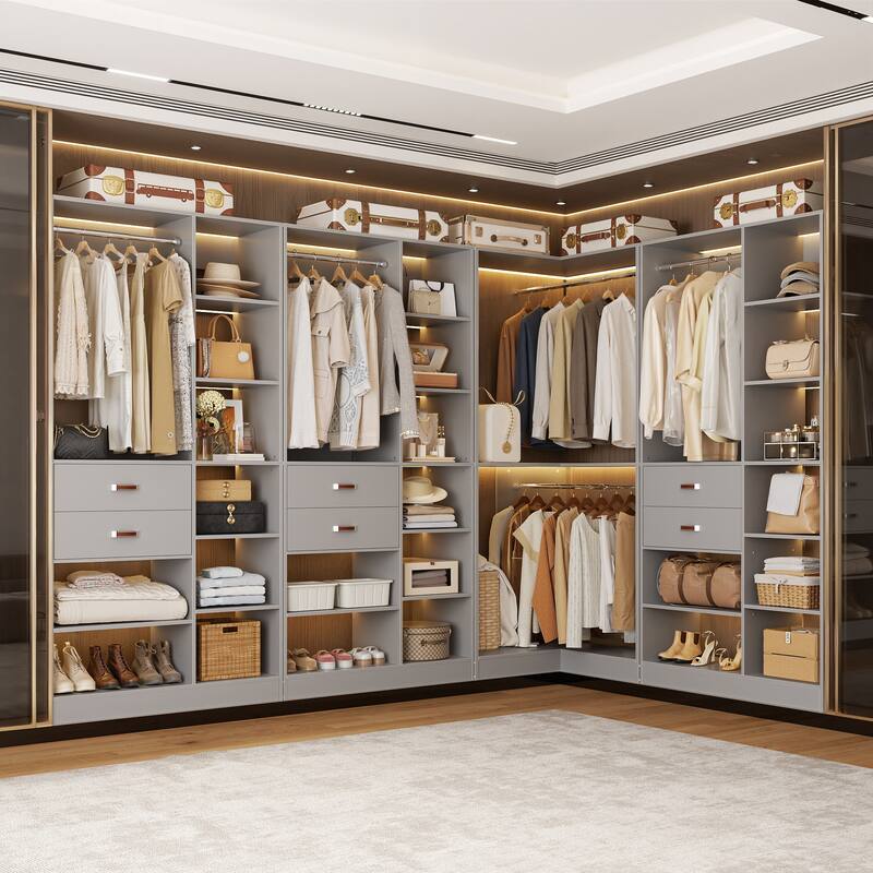 40'' Large Closet System with 10 Shelves and 2 Drawers, Freestanding Closet Organizer with Hanging Rods