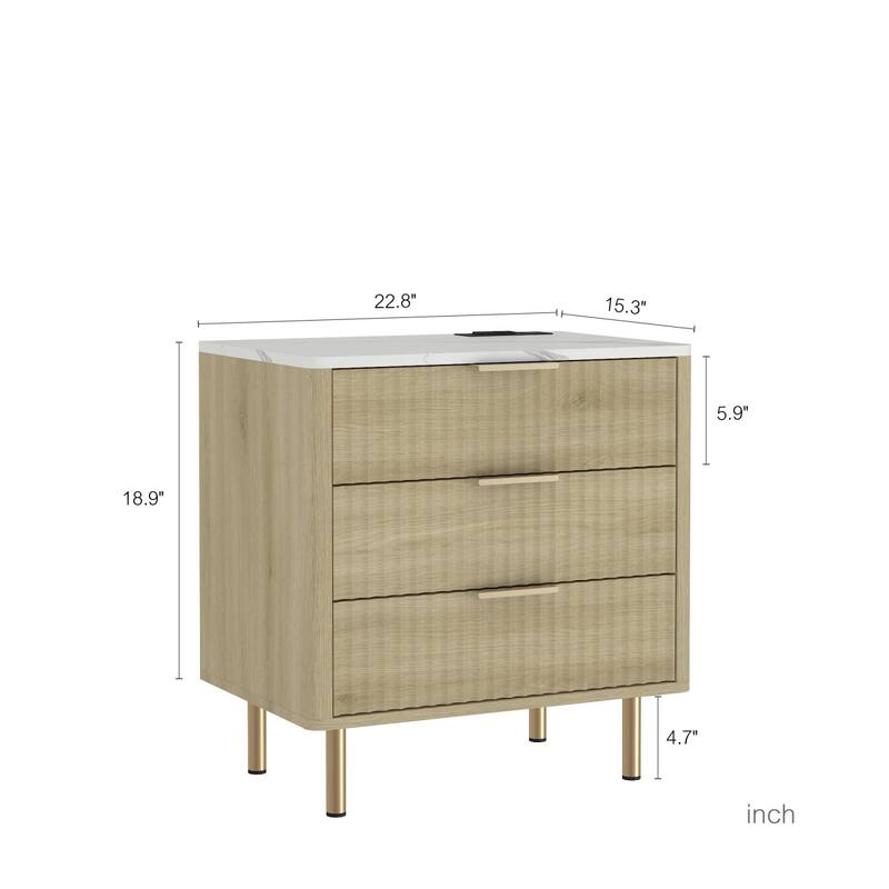 22.83" Modern Nightstand with Night Light and Charging Station
