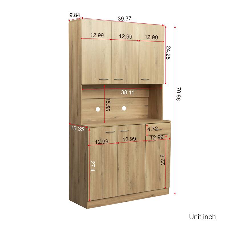 Rustic Farmhouse Tall Wardrobe, Armoire with Shelves, Open Compartment and Drawer, Freestanding Storage Closet Wardrobe Cabinet