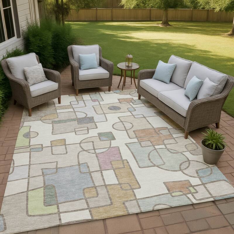 Machine Washable Indoor/ Outdoor Contemporary Prenner Chantille Rug - Ivory - 5' x 7'6"