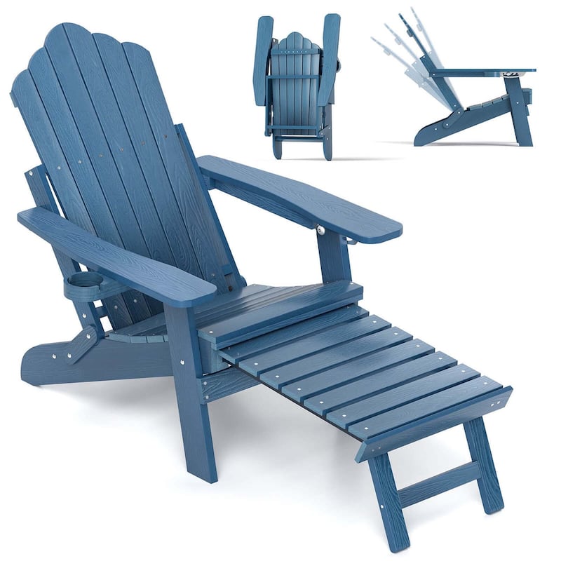 Outdoor HIPS Folding Adirondack Chair Patio Adirondack Chaise Lounge - Navy