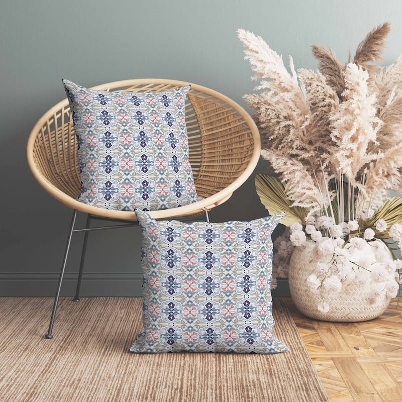 Floral Elegance Indoor/Outdoor Reversible Throw Pillow Ivory and Blue