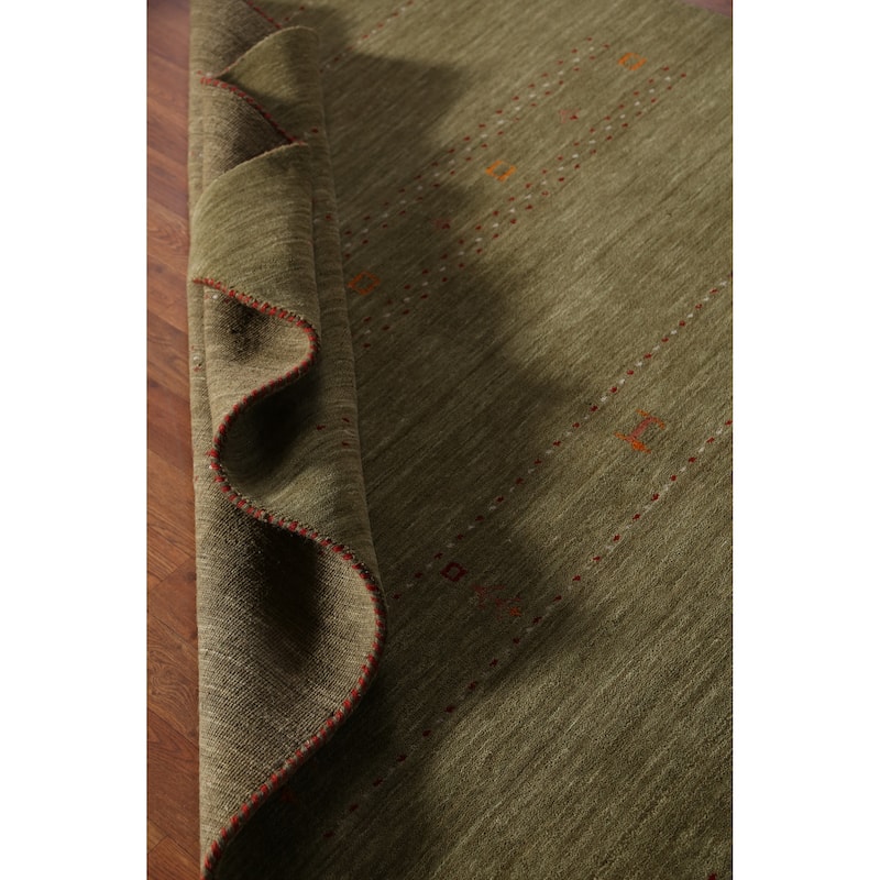 Green Gabbeh Indian Area Rug Handmade Tribal Modern Wool Carpet - 5'1" x 7'7"