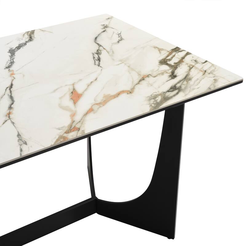 Esme 70" Sintered Stone and Black Metal Dining Table with Trestle Base