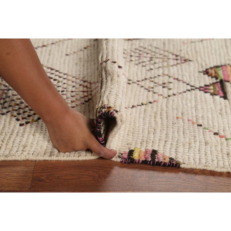 Ivory Moroccan Oriental Area Rug Handmade Tribal Wool Carpet - 5'0"x 8'8"
