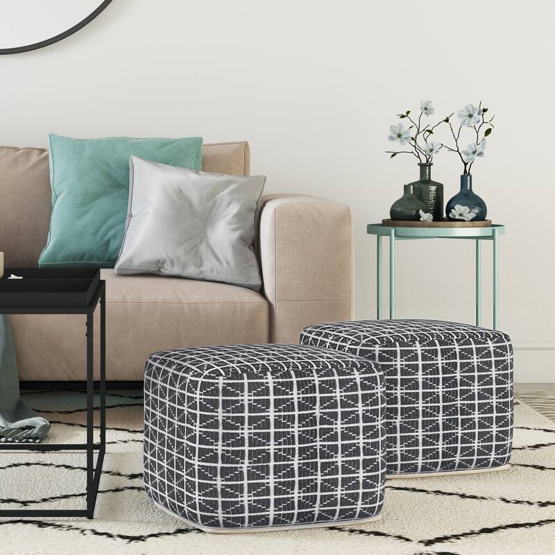 WYNDENHALL Tatum Boho Square Pouf - Slate Grey, White