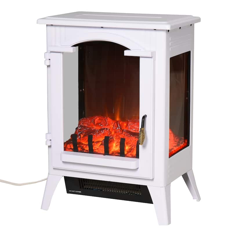 23" Electric Fireplace Heater, Fire Place Stove with Realistic LED Flames and Logs and Overheating Protection, 750W/1500W, White - White