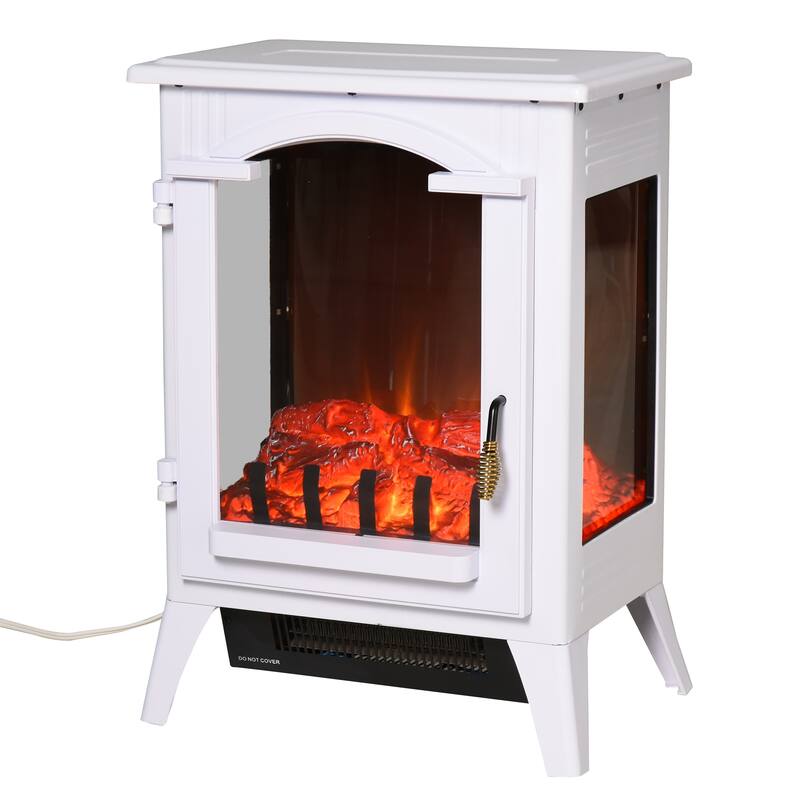 23" Electric Fireplace Heater, Fire Place Stove with Realistic LED Flames and Logs and Overheating Protection, 750W/1500W - White