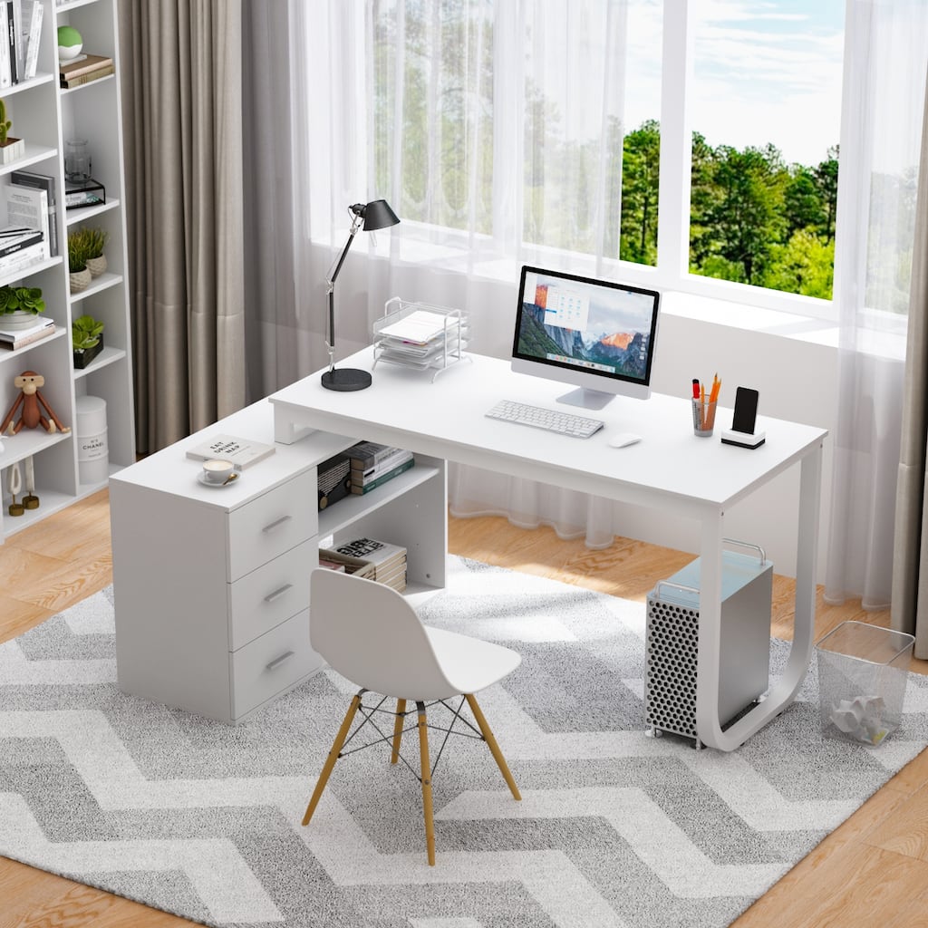 55.1"W 41.3"D Timechee L-Shape Executive Desk Workstation Computer