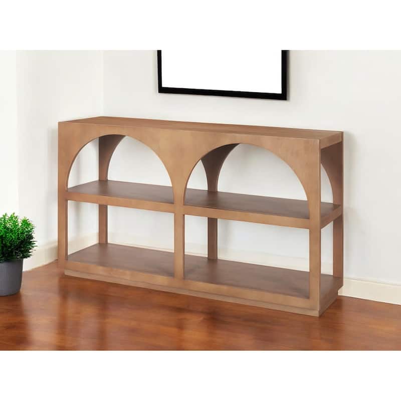 HomeRoots 54" Brown Solid Wood Floor Shelf Console Table With Two Shelves - 54' X '32' X '16 - Brown