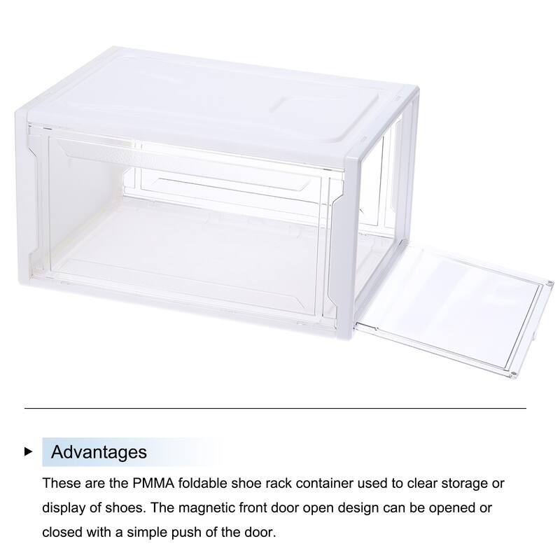PMMA Shoe Display Case 14.17x10.63x7.87 Inch Large Magnetic Front Door - Transparent White