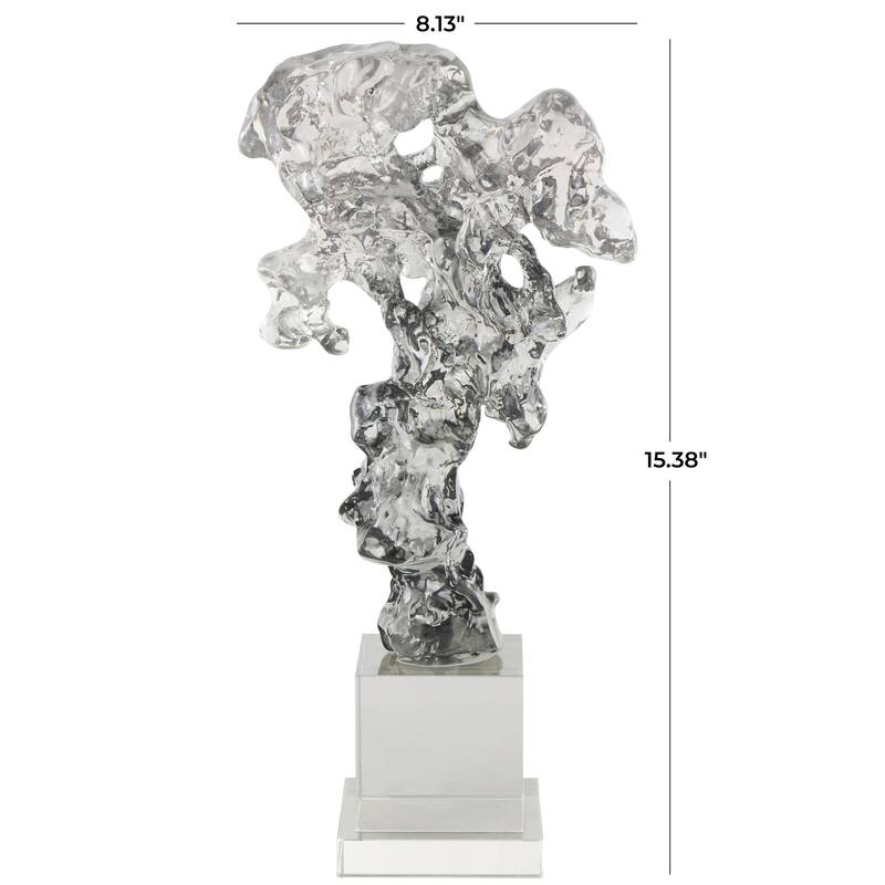 Glass Abstract Handmade Freeform Decorative Sculpture with Clear Square Base - Clear - Roche River Decor