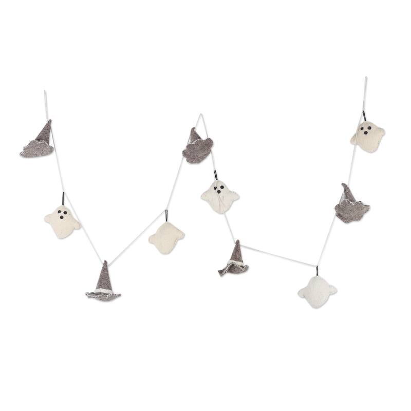 Novica Handmade Hats & Ghosts Wool Felt Garland