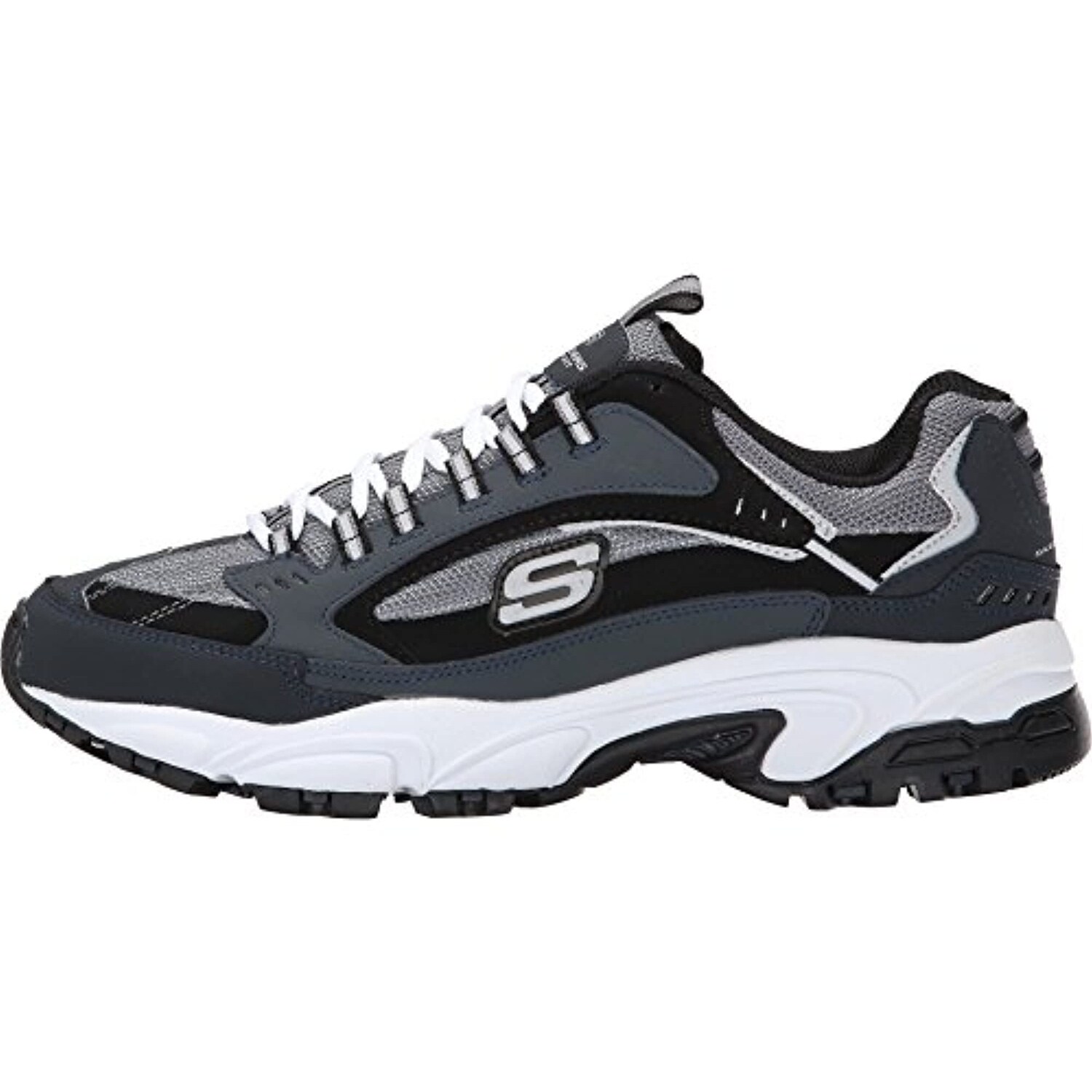 skechers mens black leather trainers