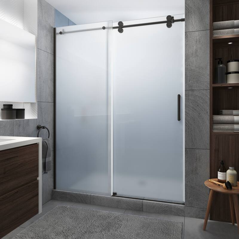 Langham XL 68 - 72 in. x 80 in. Frameless Sliding Shower Door with Ultra-Bright Frosted Glass
