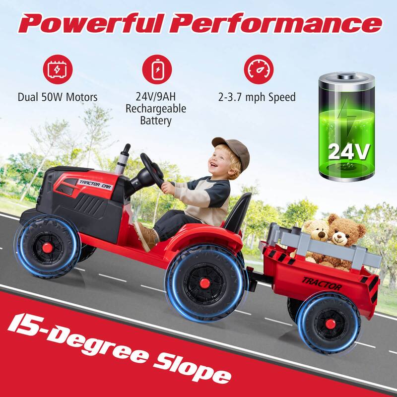Costway 24V Ride On Tractor for Kids with Detachable Trailer Remote - See Details
