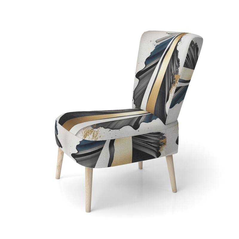 Designart "Black And Gold Cubic Expression VII" Upholstered Modern & Contemporary Accent Chair and Modern Arm Chair
