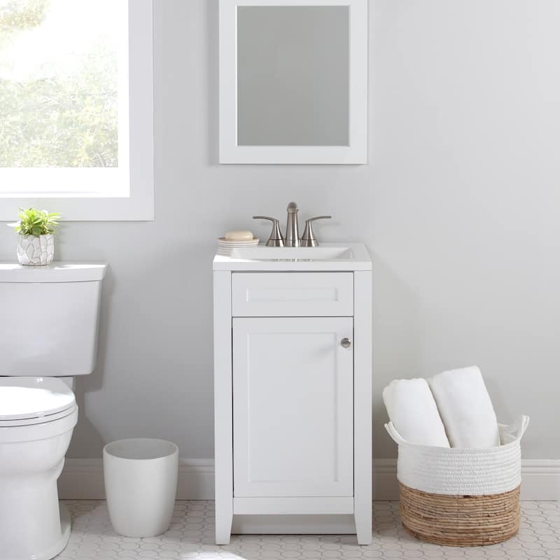 Spring Mill Cabinets Wyre 18" 1-Door Bathroom Vanity With White Sink Top - White