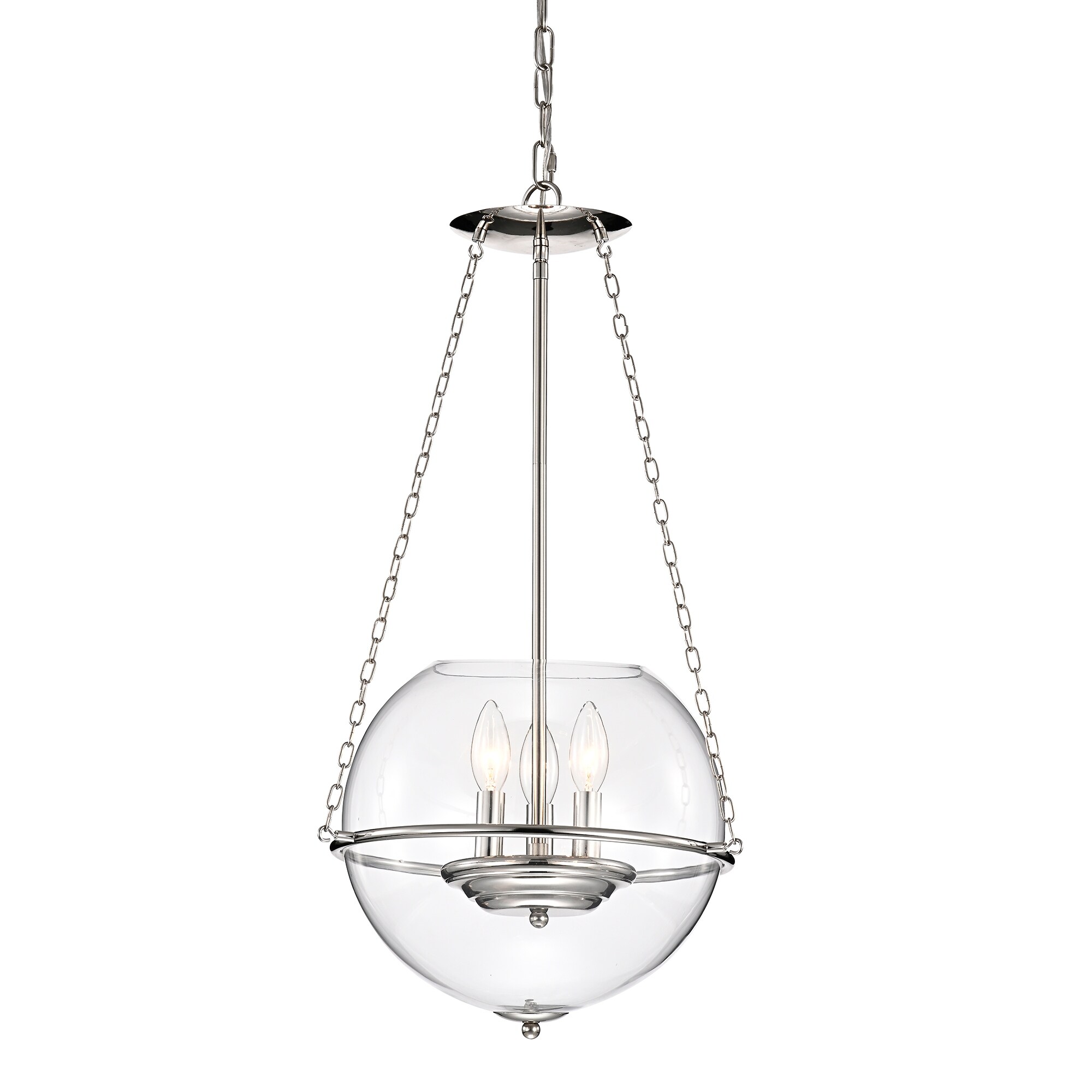 Polished Nickel 3-Light Chandelier with Globe Glass Shade
