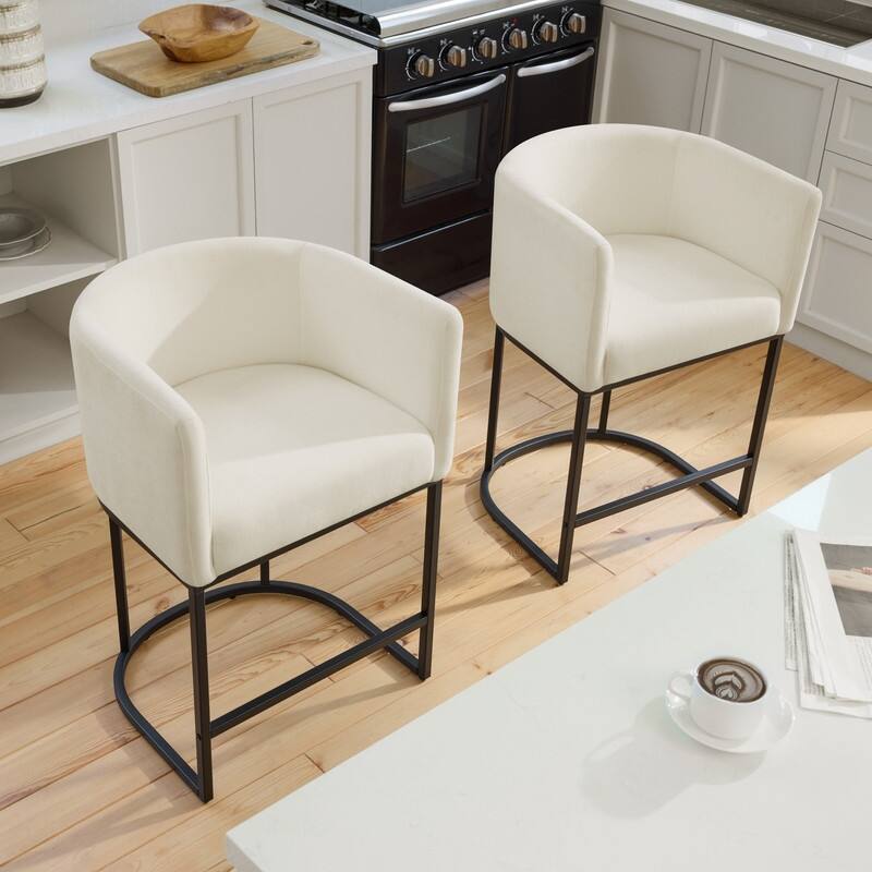 Spruce & Spring Modern Upholstered Barrel Counter Bar Stool with Arm