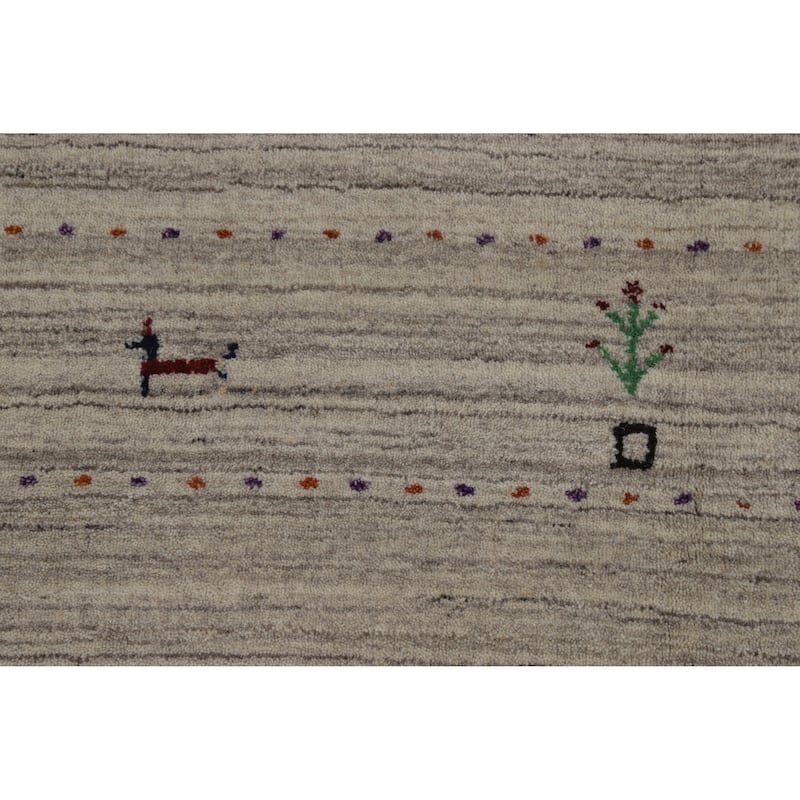Hand Knotted Oriental 100% Wool Carpet Tribal Animal Pictorial Beige & Ivories Gabbeh Area Rug - 8' 10'' X 6' 1''