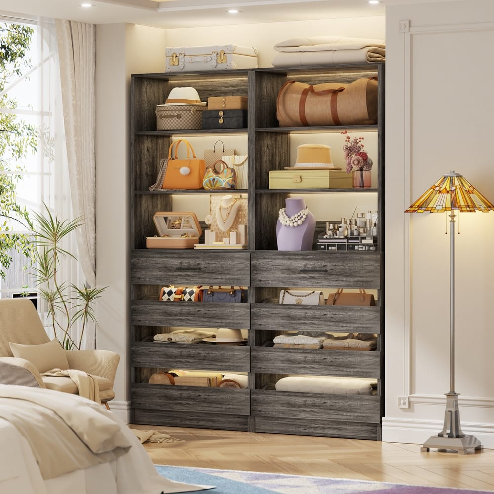 21.3'' W Closet System with 4 Wooden Drawers, 1.78FT Walk-in Closet Organizer Wardrobe with Adjustable Open Shelves