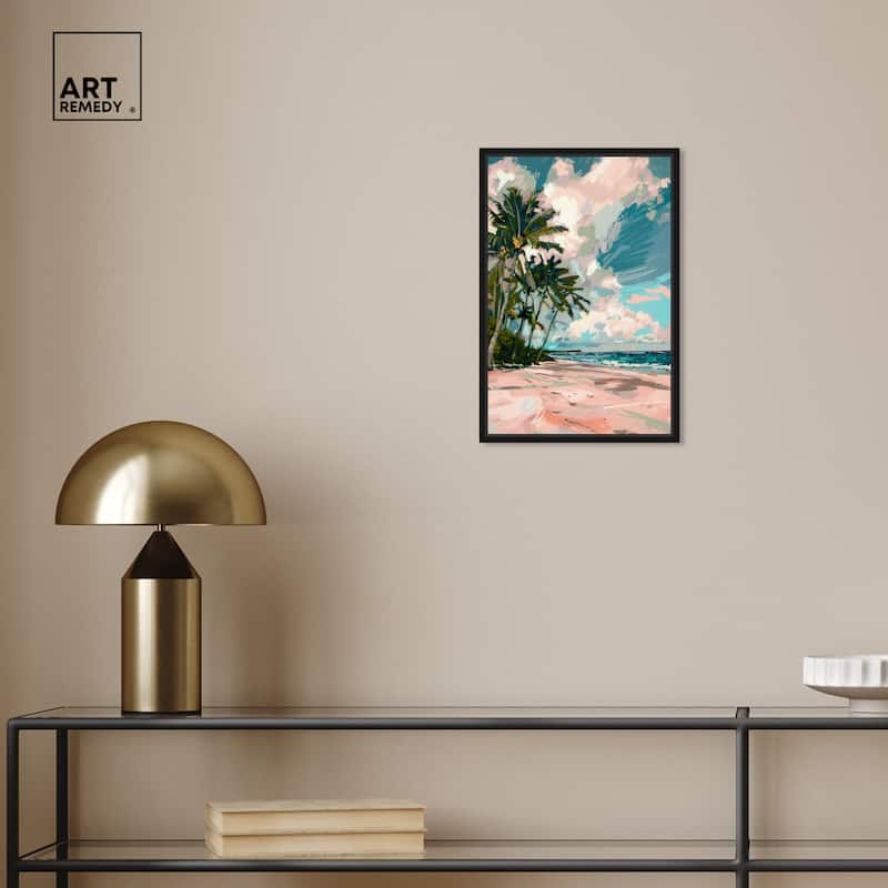 Art Remedy Palms Under The Sun Framed Colorful Coastal 1 Piece Canvas Wall Art