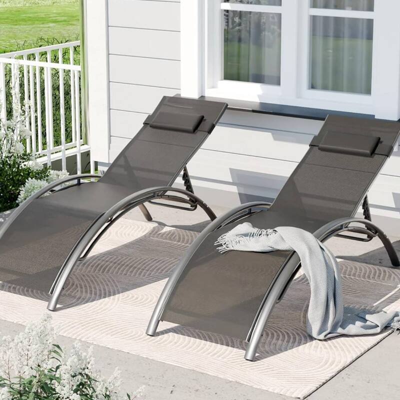 Patio Chaise Lounge Set of 2 for Poolside, Balcony, Backyard - N/A - Black