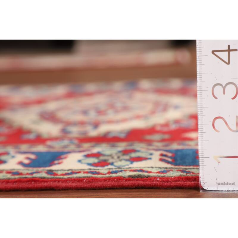 Oriental Kazak Accent Rug Hand-Knotted Geometric Red Wool Carpet - 2'10" x 3'11"