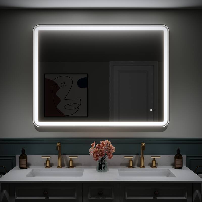 Wall Mounted Bathroom Framed LED Mirror With Anti- Fog,Memory Function And Dimmable Light Touch Sensor