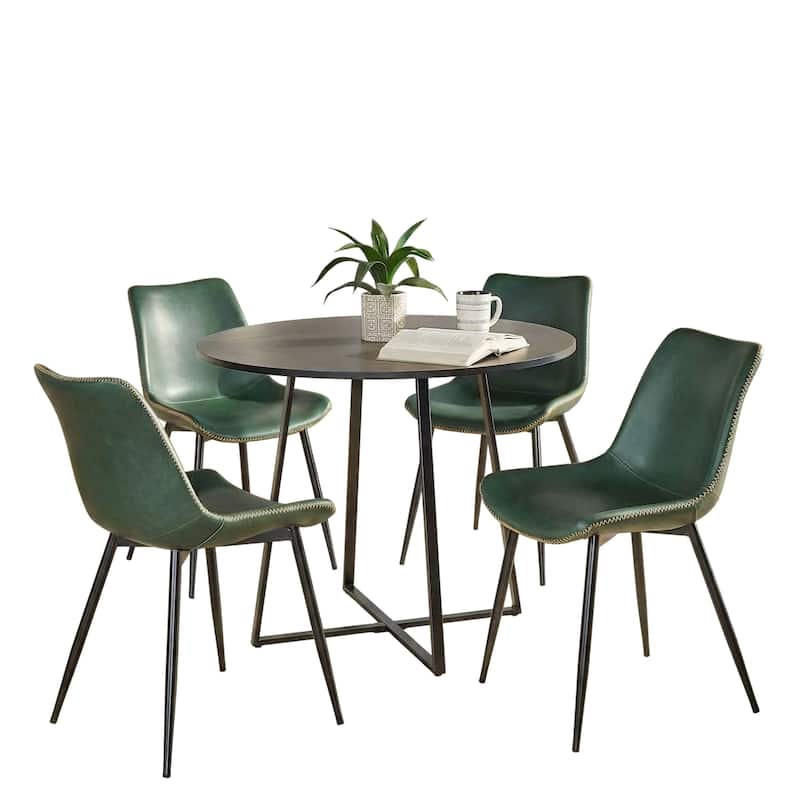Porch & Den Pugo-Kantsjo Black 5-Piece Dining Set - Green Faux Leather
