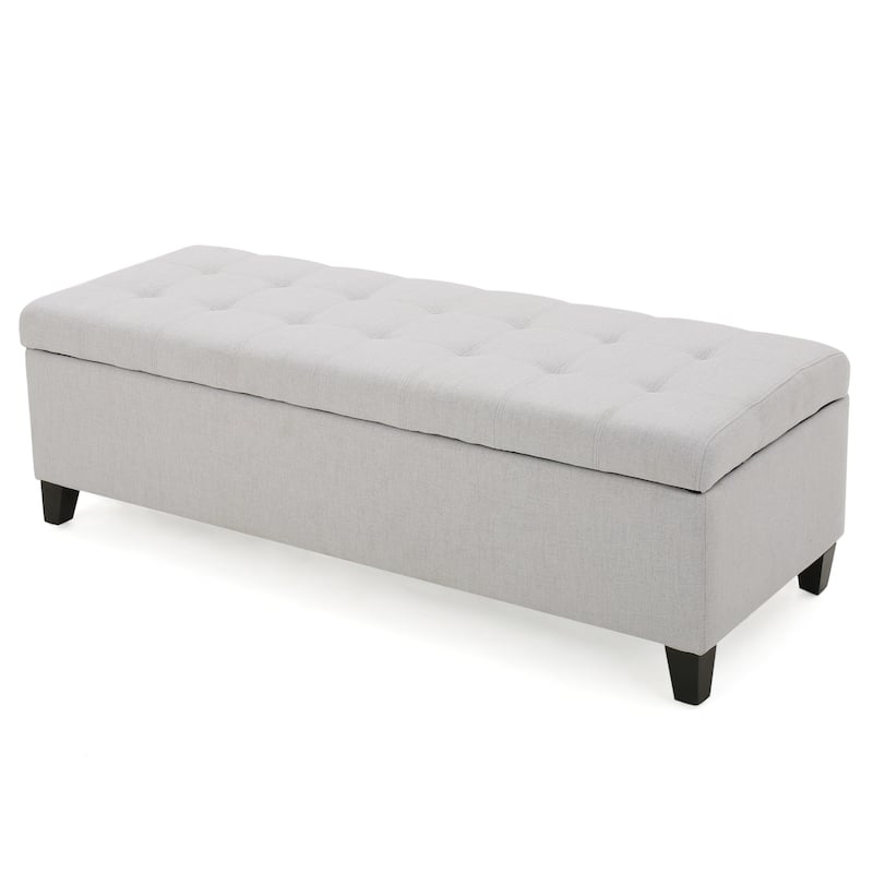 Mission Tufted Fabric Storage Ottoman Bench by Christopher Knight Home - Light Grey