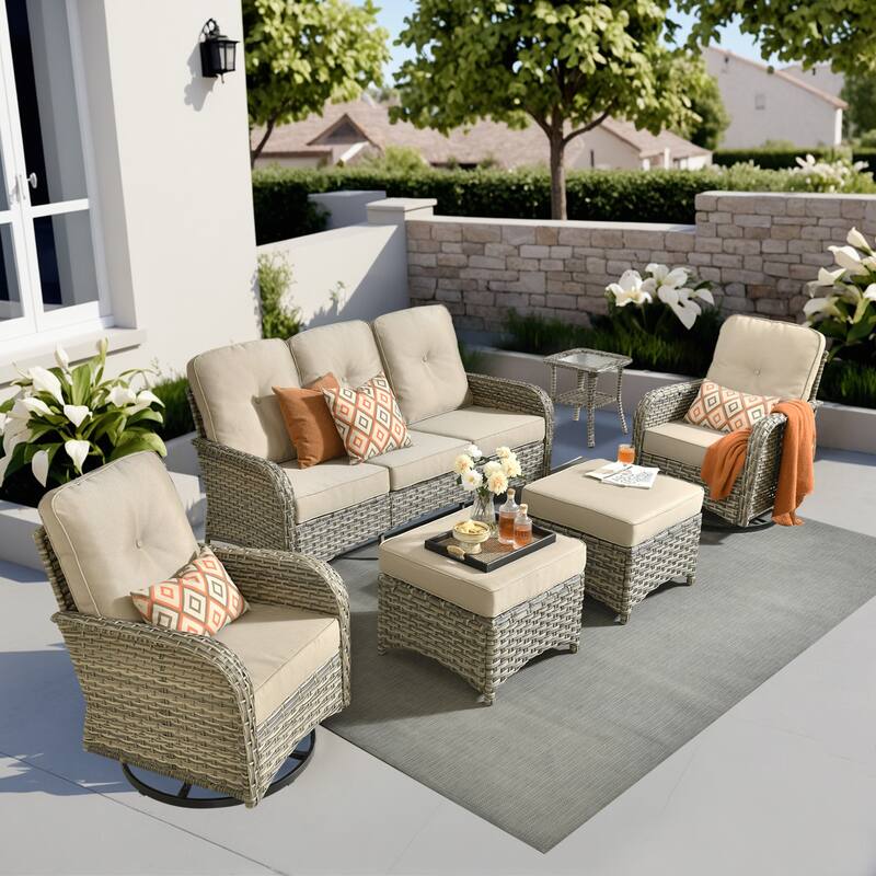 OVIOS 6-piece Patio Wicker Conversation Furniture Set - Beige
