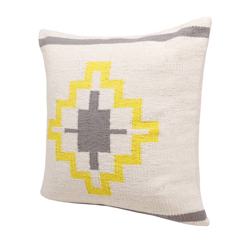 Handwoven Geometric Cotton Throw Pillow Cover - 20" - Gray and White