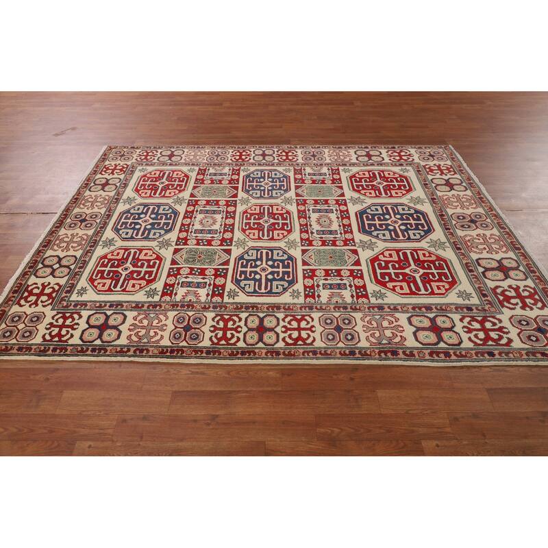 Geometric Beige Kazak Oriental Rug Handmade Wool Carpet - 5'4" x 7'2"