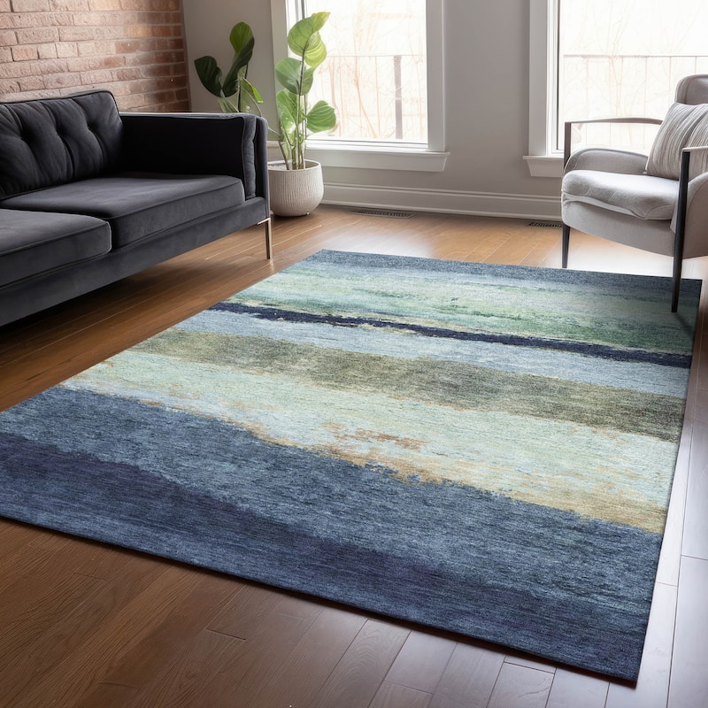 Machine Washable Indoor/Outdoor Watercolor Ombre Chantille Rug