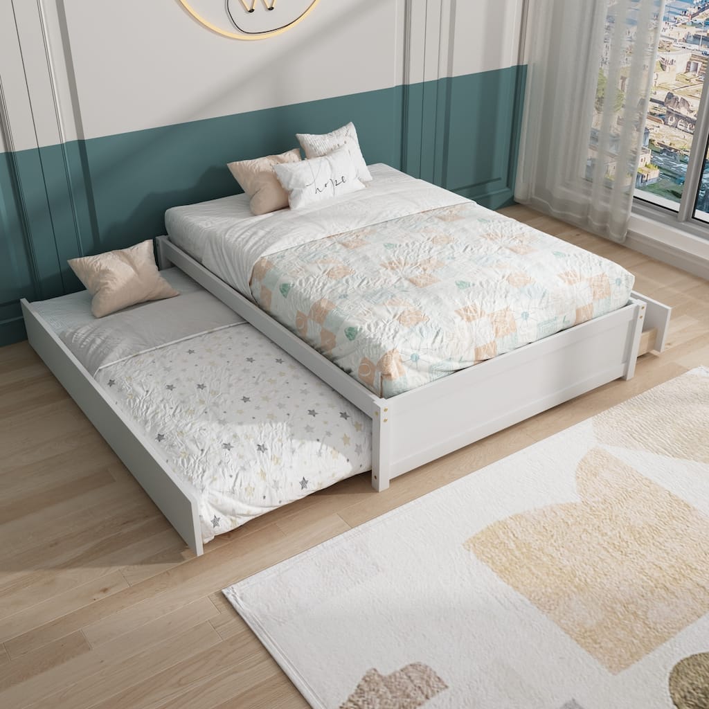 Full Bed Frame With Twin Trundle and 2 Drawers