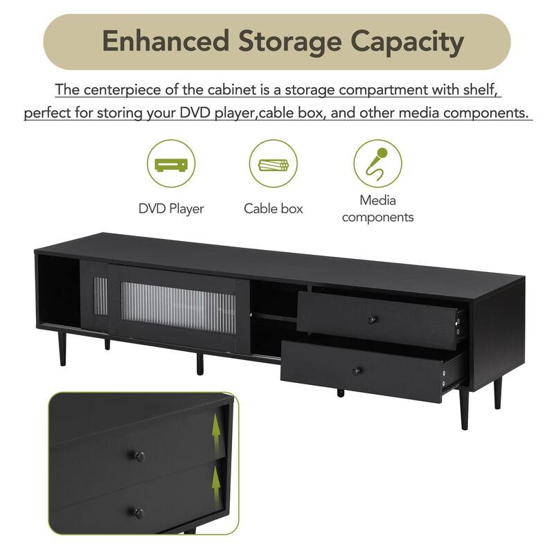 Modern Sliding Fluted Glass Doors TV Stand for TVs up to 75 Inch Bed