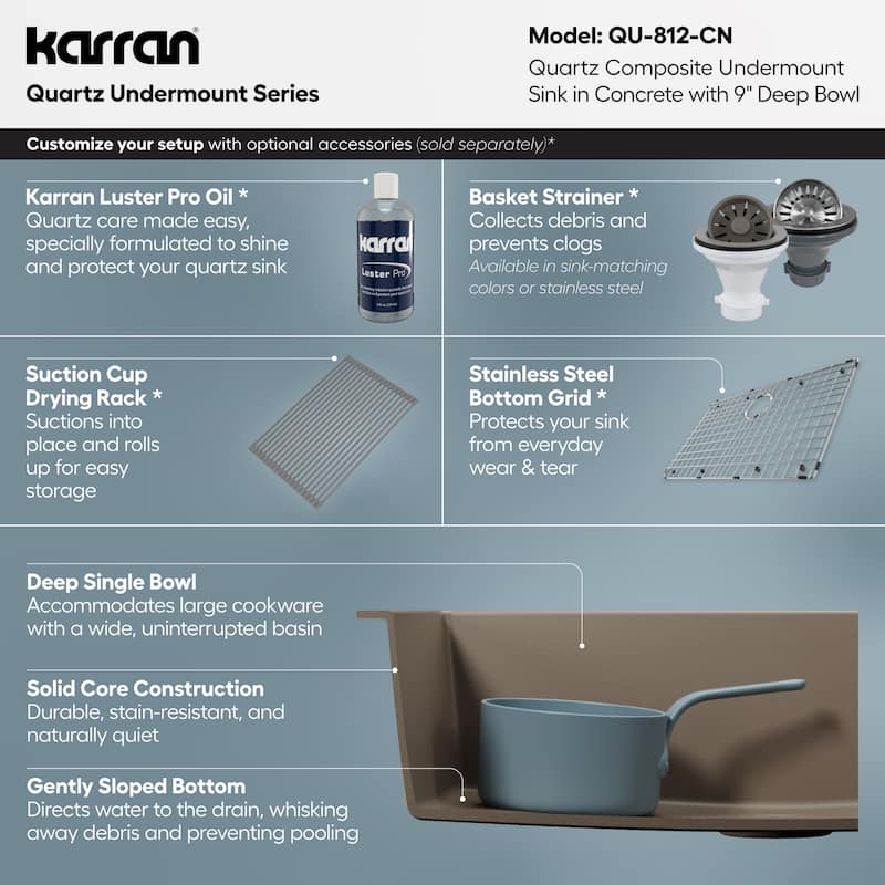 Karran Undermount 32.5 in. Large Single Bowl Quartz Kitchen Sink